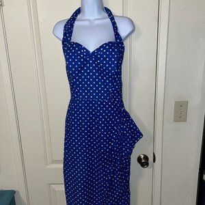 Blue / White Pokla Dot Halter Neck Vivienne of Holloway Sarong Dress Size 16